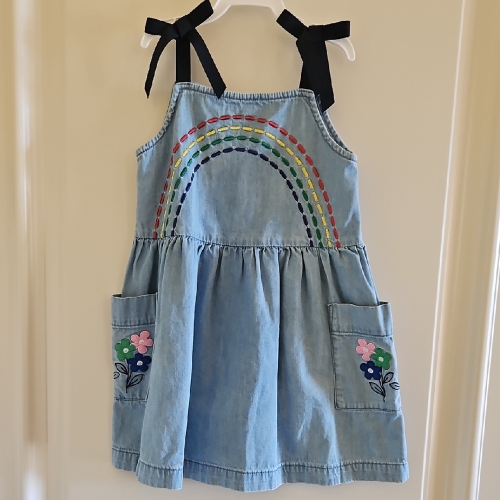 Denim Dress with Rainbow Embroidery